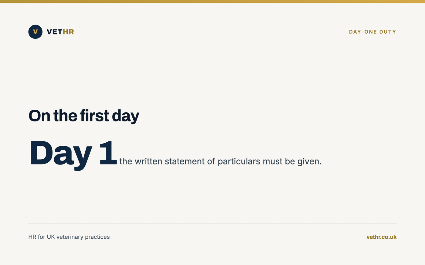 Card highlighting the day-one written statement requirement for new employees.
