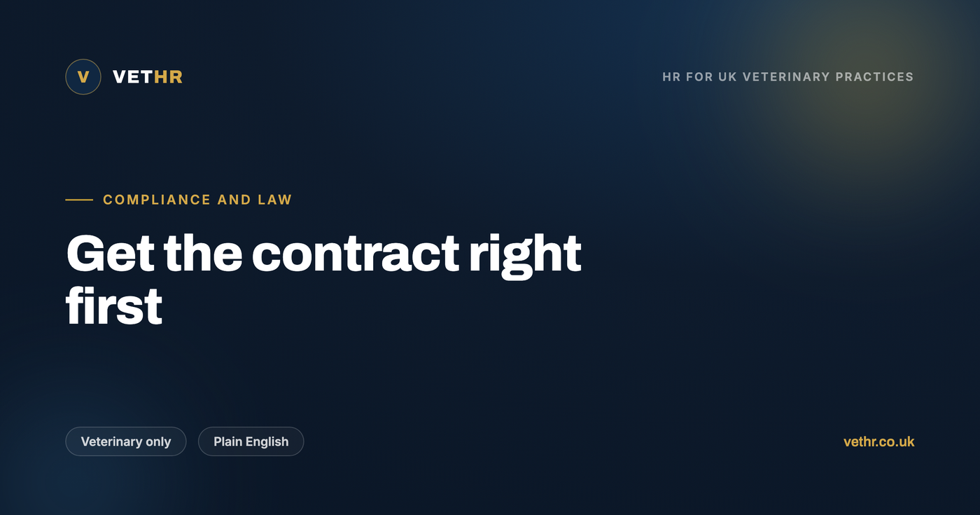 A guide to employment contracts for veterinary staff and the eight terms every UK practice must include.