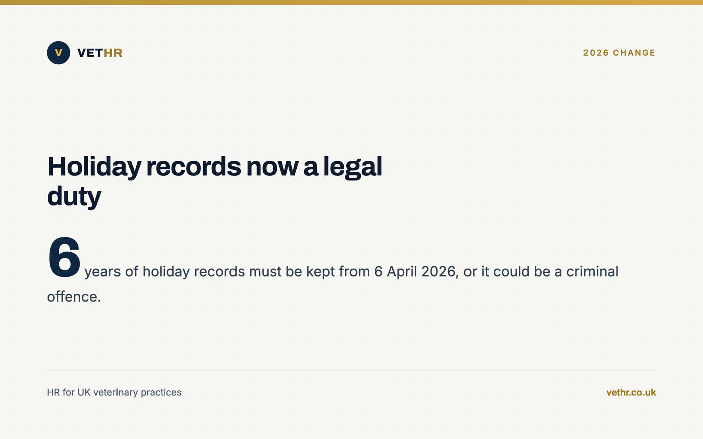 Note that UK practices must keep holiday records for six years from April 2026.