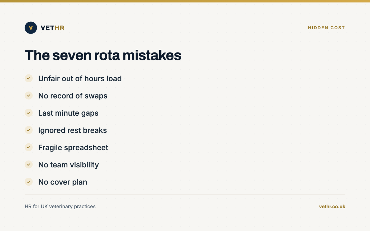 A checklist illustrating the seven scheduling errors that quietly drive veterinary team burnout.