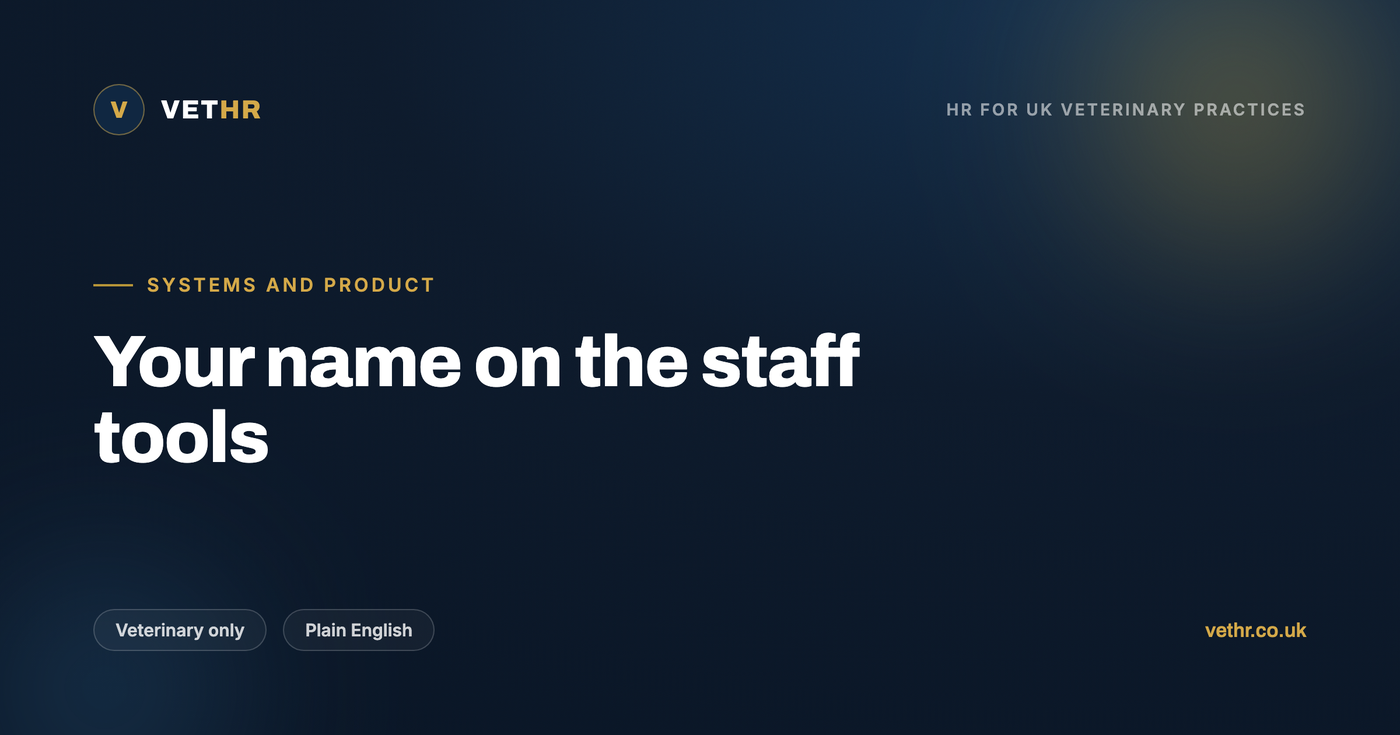 White label HR systems for veterinary practices show a branded rota, clock-in and holiday login that reads as the practice's own.
