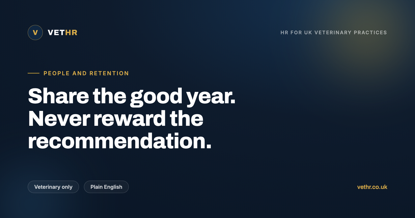 How to design a bonus scheme for a veterinary practice that rewards the whole team without touching clinical judgement.