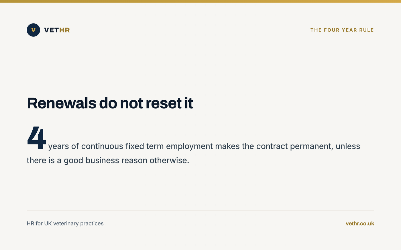 Card showing the four year point at which a temporary contract becomes permanent by law.