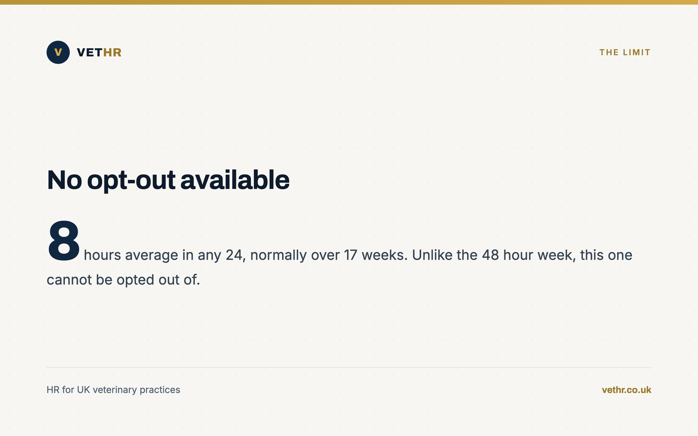 Card showing the average nightly hours limit and the fact that it cannot be waived.