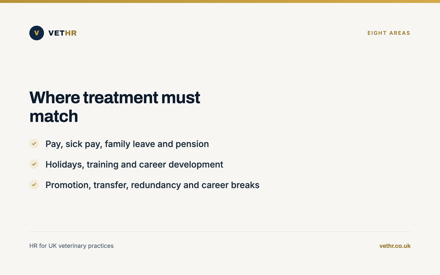 Card listing the eight areas where reduced-hours staff must be treated equally.
