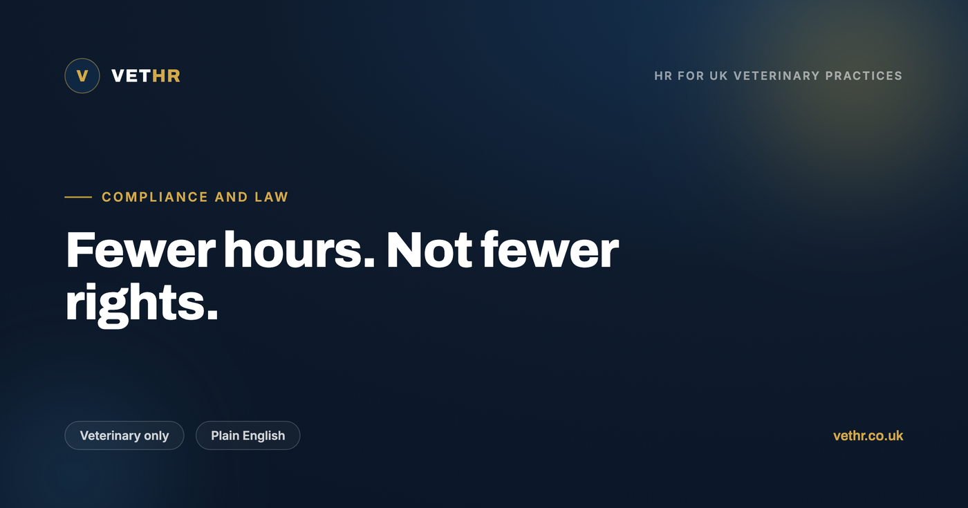 The rights part-time workers have in a UK veterinary practice and how pro rata entitlements should be calculated.