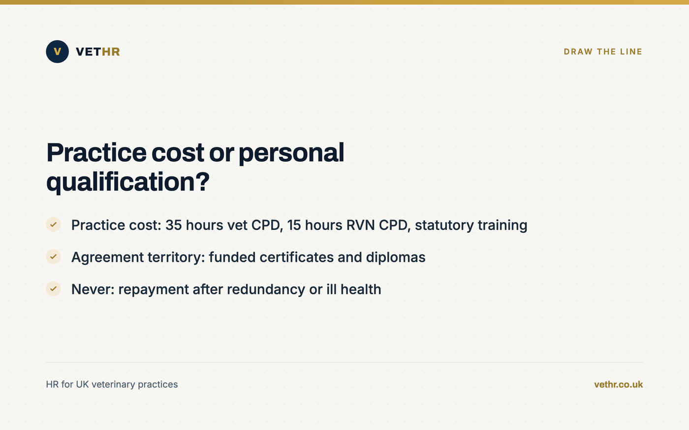 Card separating mandatory CPD from funded qualifications that justify a repayment arrangement.