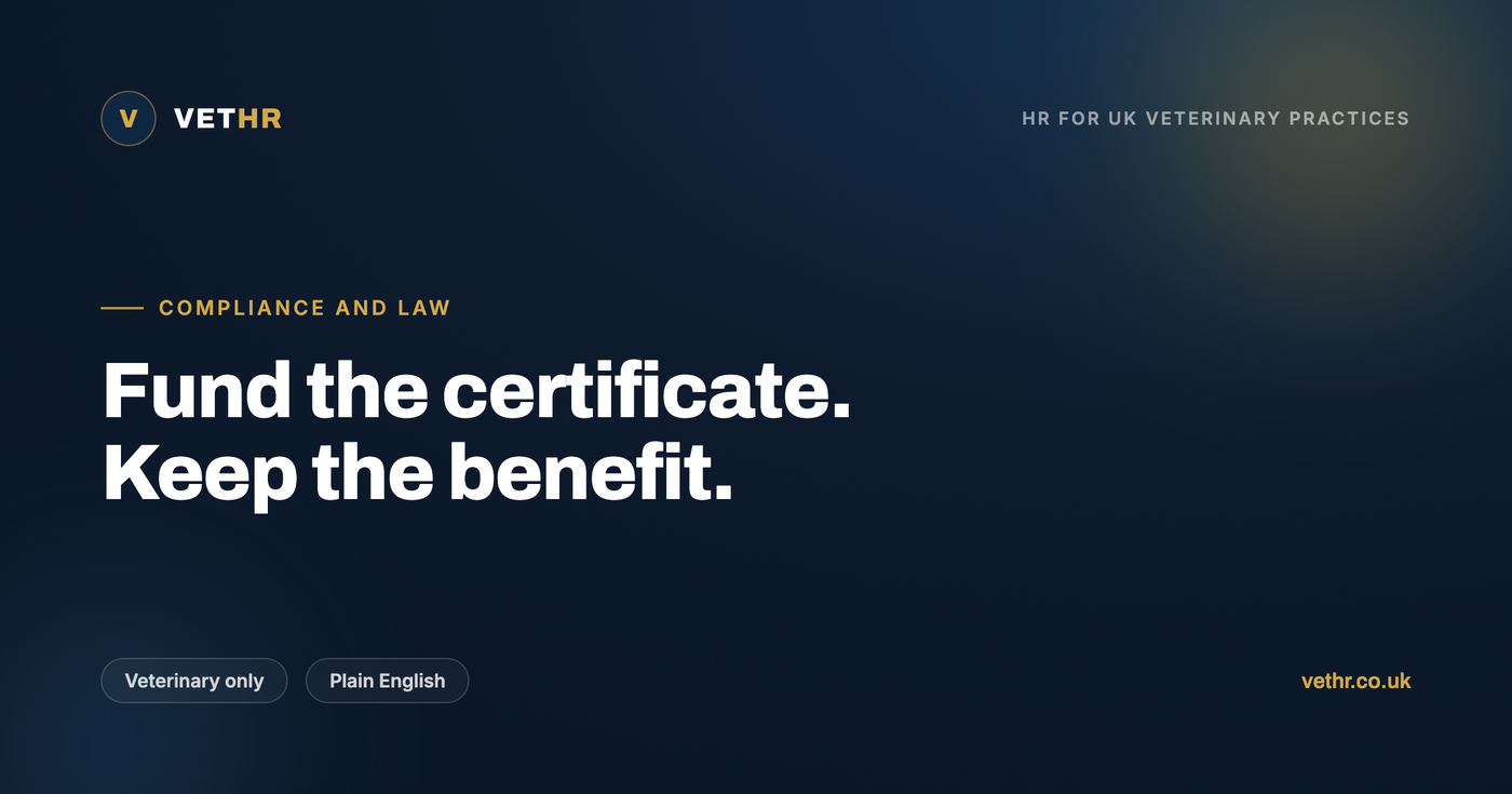 How a training cost agreement lets a veterinary practice fund certificates without losing the investment.