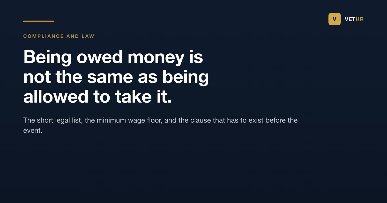 Vet HR title card on the rules for deductions from wages in a veterinary practice.