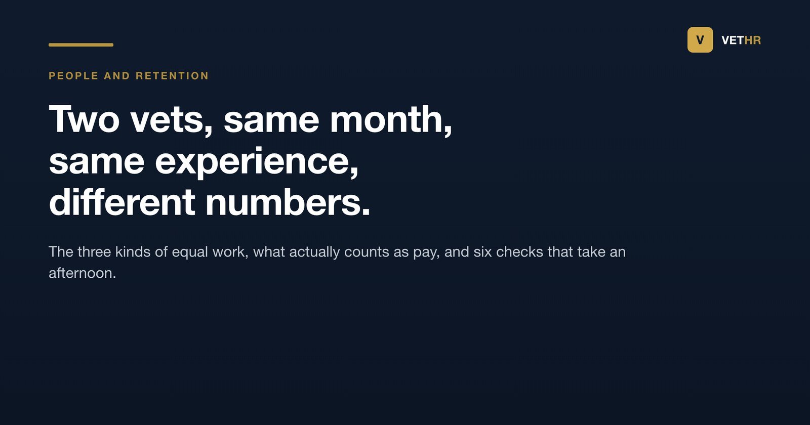 Vet HR title card on running an equal pay check in a veterinary practice.