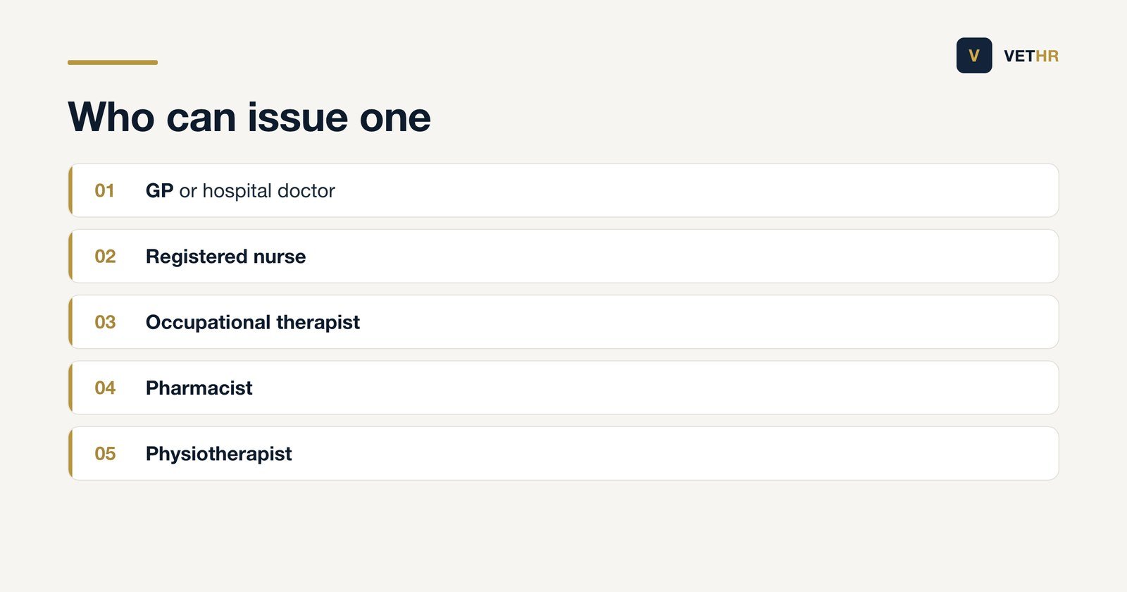 The healthcare professionals able to issue a statement of fitness for work.