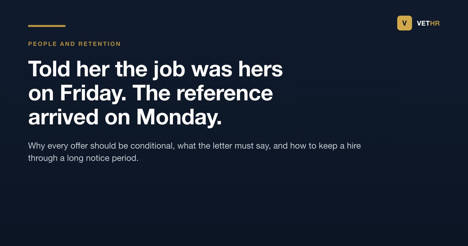 Vet HR title card on making a safe and clear job offer in a veterinary practice.