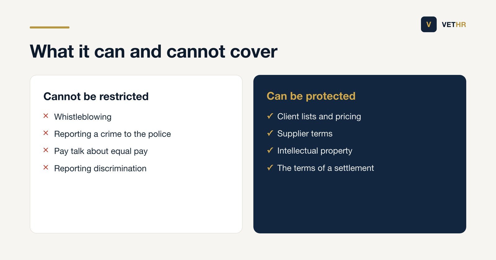 Comparison of disclosures that cannot be restricted and information that can properly be kept confidential.