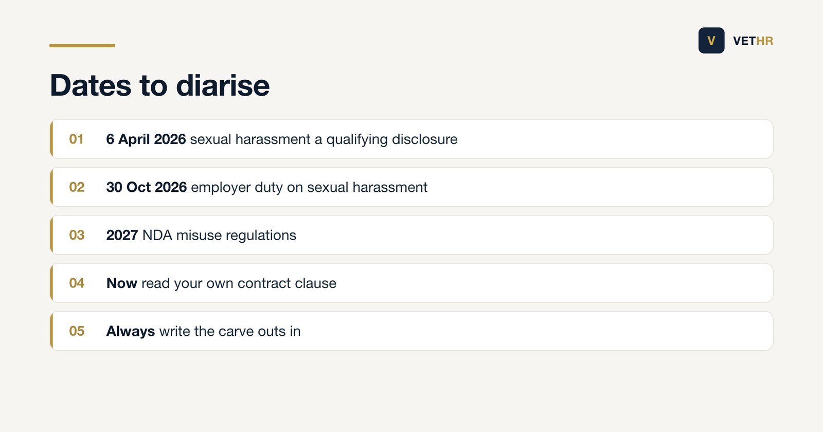 The dates a veterinary practice should note on confidentiality and harassment law changes.