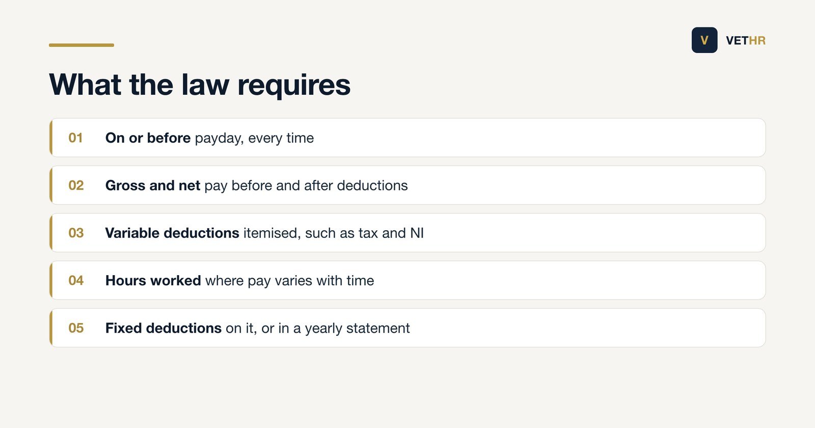 The legal requirements for an itemised pay statement under UK law.