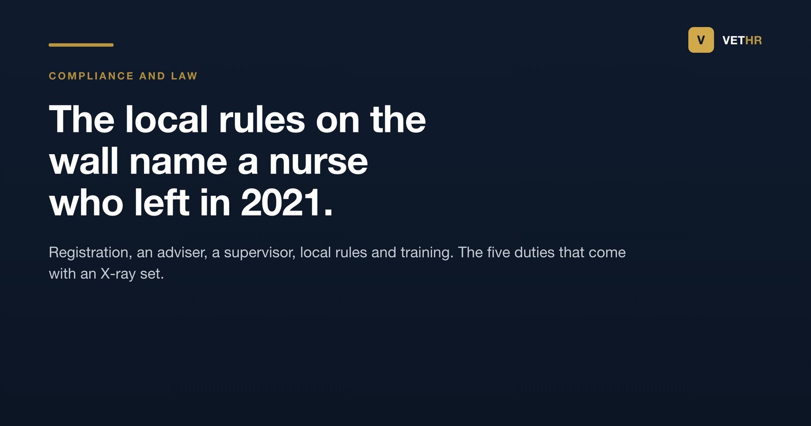 Vet HR title card on radiation protection duties in a veterinary practice.