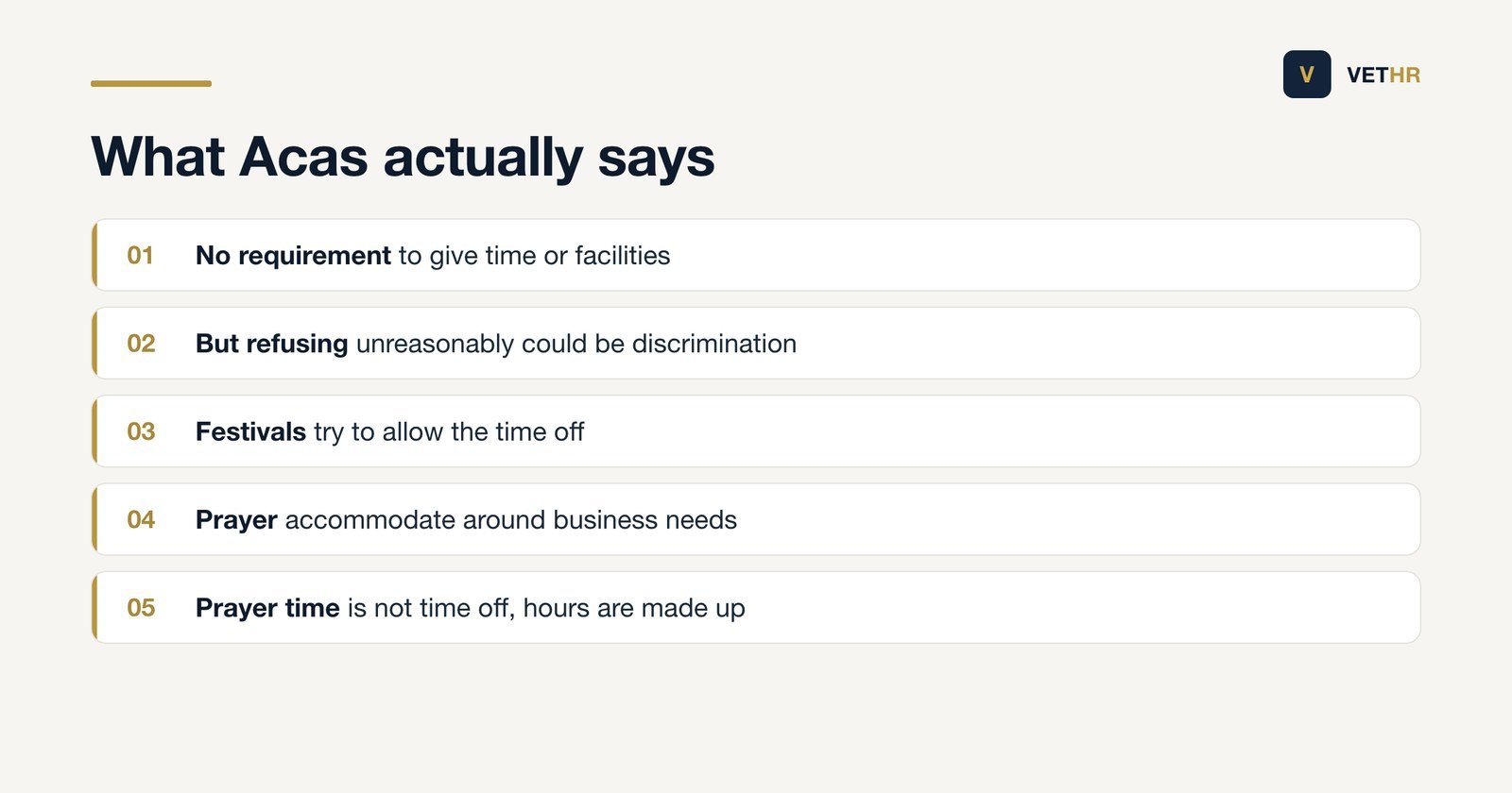 The Acas position on accommodating religion or belief at work, in five lines.
