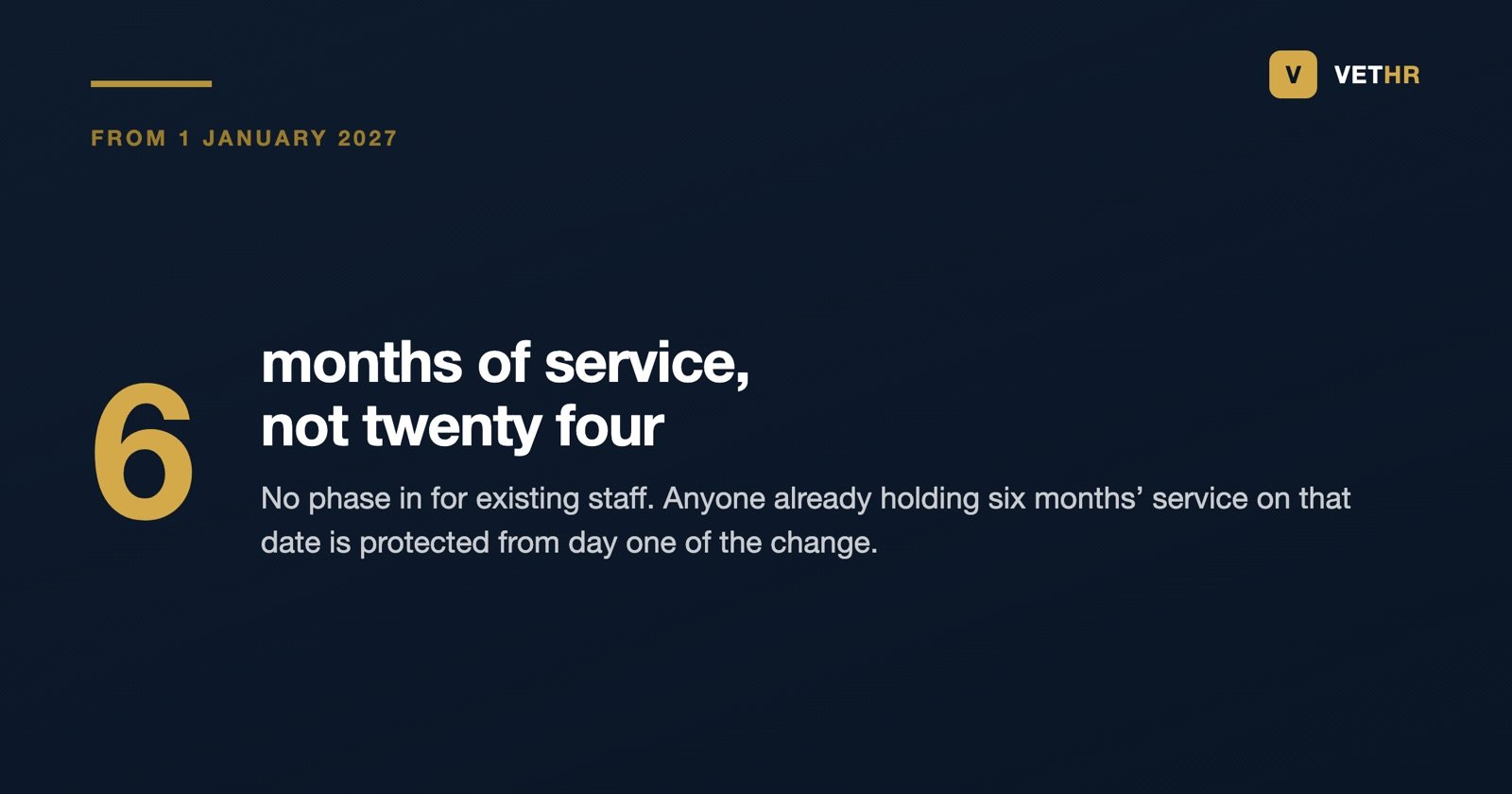 Six months of service instead of twenty four from January 2027