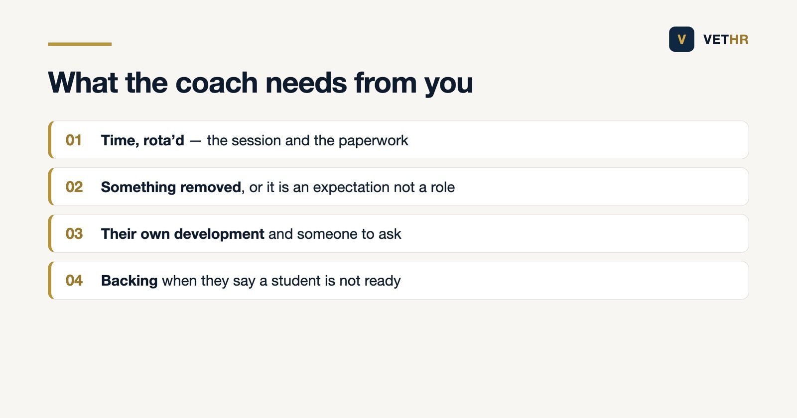Four things a clinical coach needs from the practice to do the role properly