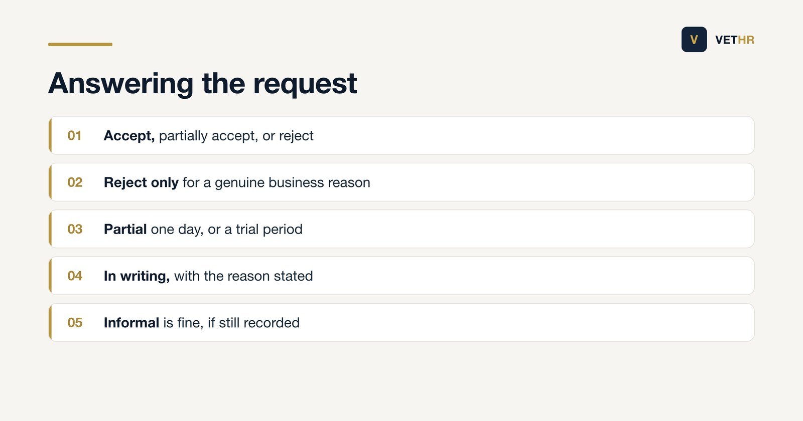 The options an employer has when answering a statutory flexible working request.