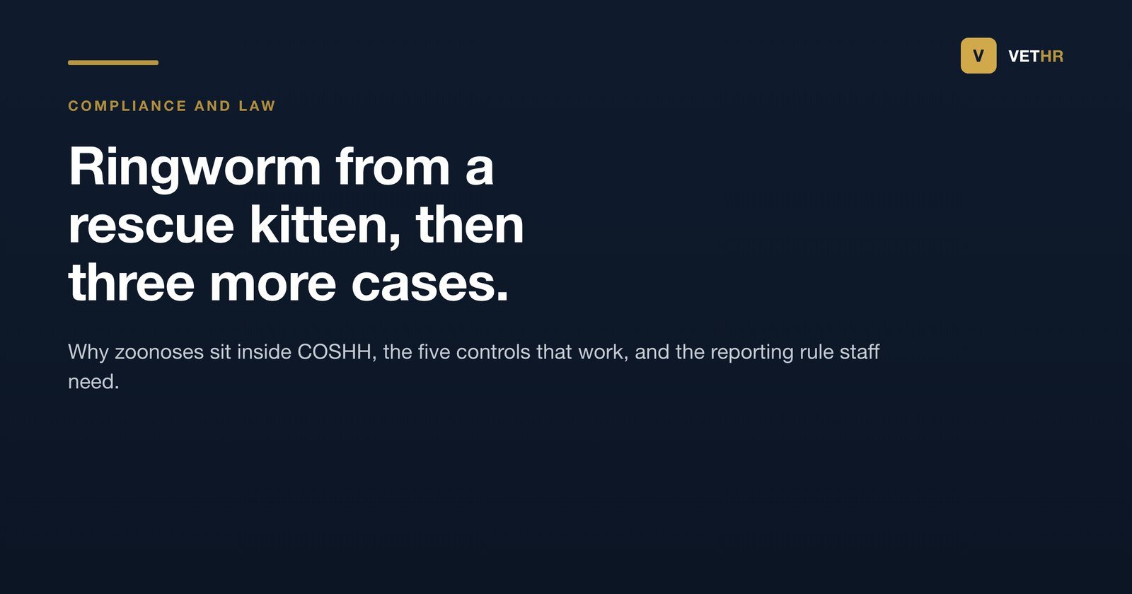 Vet HR title card on assessing and controlling zoonoses risk in a veterinary practice.